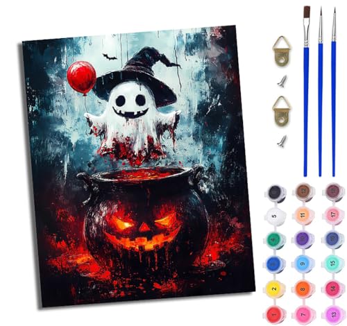 WJWWANG Malen Nach Zahlen Erwachsene Malen Nach Zahlen gruseliges Halloween DIY Handgemalt Ölgemälde Leinwand Kit für Anfänger und Erwachsene Ohne Rahmen 40 x 50 cm von WJWWANG