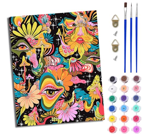 WJWWANG Malen Nach Zahlen Erwachsene Paint by Numbers Malen Nach Zahlen mit Pinseln und Acrylfarben Abstrakte Augenblumen Handgemalte Ölgemälde Leinwand für Home Décor Ohne Rahmen von WJWWANG