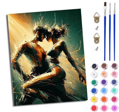 Malen Nach Zahlen Erwachsene Paint by Numbers Malen Nach Zahlen mit Pinseln und Acrylfarben Abstraktes Tanzpaar Handgemalte Ölgemälde Leinwand für Home Décor Ohne Rahmen von WJWWANG