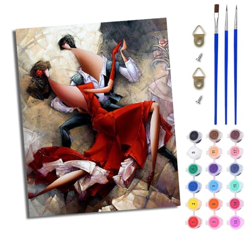 WJWWANG Malen Nach Zahlen Erwachsene Paint by Numbers Malen Nach Zahlen mit Pinseln und Acrylfarben Abstraktes tanzendes Paar Handgemalte Ölgemälde Leinwand für Home Décor Ohne Rahmen von WJWWANG