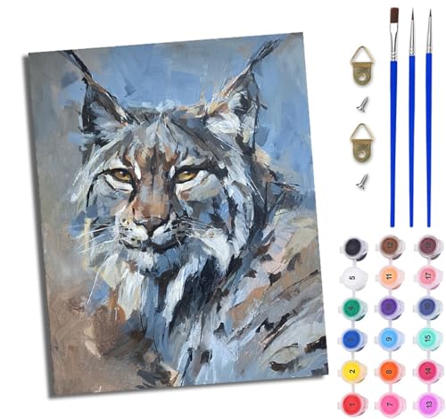 WJWWANG Malen Nach Zahlen Erwachsene Paint by Numbers Malen Nach Zahlen mit Pinseln und Acrylfarben Agiler Luchs Handgemalte Ölgemälde Leinwand für Home Décor Ohne Rahmen von WJWWANG