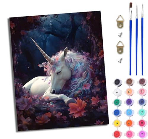 WJWWANG Malen Nach Zahlen Erwachsene Paint by Numbers Malen Nach Zahlen mit Pinseln und Acrylfarben Blumenfantasie Einhorn Handgemalte Ölgemälde Leinwand für Home Décor Ohne Rahmen von WJWWANG