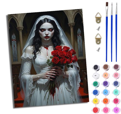 WJWWANG Malen Nach Zahlen Erwachsene Paint by Numbers Malen Nach Zahlen mit Pinseln und Acrylfarben Brautkleid Mädchen Vampir Handgemalte Ölgemälde Leinwand für Home Décor Ohne Rahmen von WJWWANG