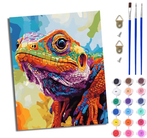 WJWWANG Malen Nach Zahlen Erwachsene Paint by Numbers Malen Nach Zahlen mit Pinseln und Acrylfarben Bunte Eidechse Handgemalte Ölgemälde Leinwand für Home Décor Ohne Rahmen von WJWWANG