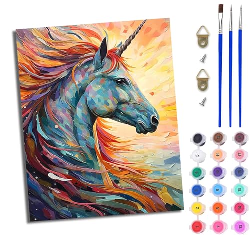WJWWANG Malen Nach Zahlen Erwachsene Paint by Numbers Malen Nach Zahlen mit Pinseln und Acrylfarben Buntes Einhorn Handgemalte Ölgemälde Leinwand für Home Décor Ohne Rahmen von WJWWANG
