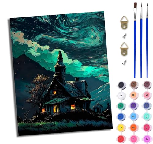 WJWWANG Malen Nach Zahlen Erwachsene Paint by Numbers Malen Nach Zahlen mit Pinseln und Acrylfarben Cottage im dunklen Stil Handgemalte Ölgemälde Leinwand für Home Décor Ohne Rahmen von WJWWANG