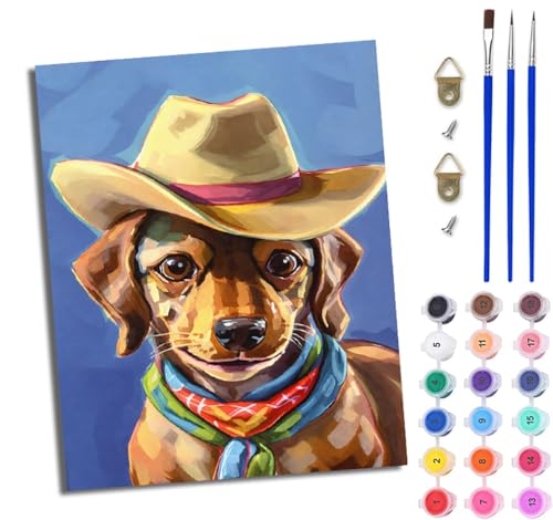 WJWWANG Malen Nach Zahlen Erwachsene Paint by Numbers Malen Nach Zahlen mit Pinseln und Acrylfarben Deutscher Dackel Handgemalte Ölgemälde Leinwand für Home Décor Ohne Rahmen von WJWWANG