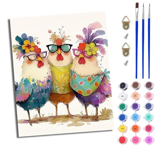 WJWWANG Malen Nach Zahlen Erwachsene Paint by Numbers Malen Nach Zahlen mit Pinseln und Acrylfarben Drei süße Küken Handgemalte Ölgemälde Leinwand für Home Décor Ohne Rahmen von WJWWANG