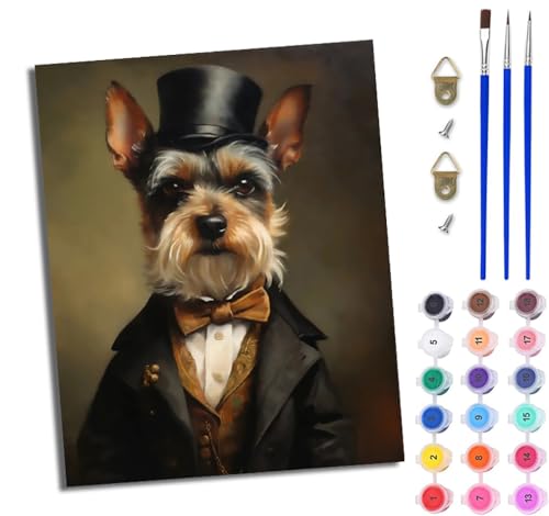 WJWWANG Malen Nach Zahlen Erwachsene Paint by Numbers Malen Nach Zahlen mit Pinseln und Acrylfarben Englischer Vintage-Yorkshire-Terrier Handgemalte Ölgemälde Leinwand für Home Décor Ohne Rahmen von WJWWANG