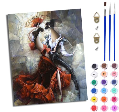 WJWWANG Malen Nach Zahlen Erwachsene Paint by Numbers Malen Nach Zahlen mit Pinseln und Acrylfarben Flamenco tanzendes Paar Handgemalte Ölgemälde Leinwand für Home Décor Ohne Rahmen von WJWWANG