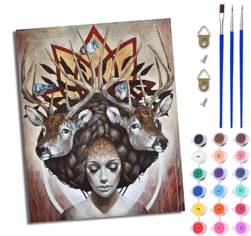 WJWWANG Malen Nach Zahlen Erwachsene Paint by Numbers Malen Nach Zahlen mit Pinseln und Acrylfarben Frau im Fantasy-Stil Handgemalte Ölgemälde Leinwand für Home Décor Ohne Rahmen von WJWWANG