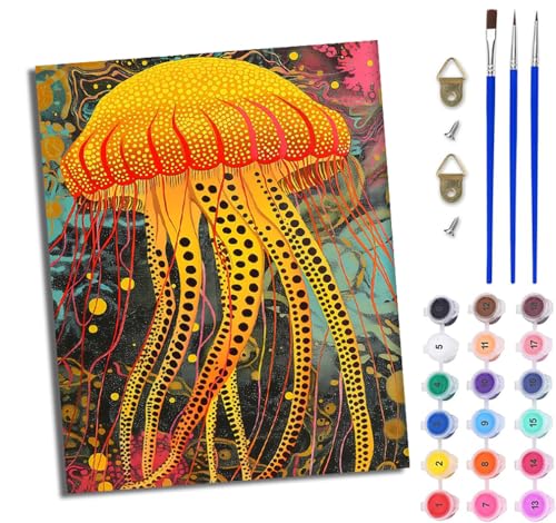 WJWWANG Malen Nach Zahlen Erwachsene Paint by Numbers Malen Nach Zahlen mit Pinseln und Acrylfarben Gelbe Qualle Handgemalte Ölgemälde Leinwand für Home Décor Ohne Rahmen von WJWWANG