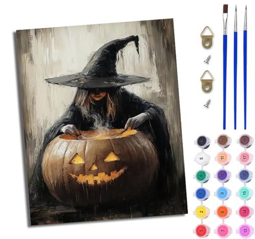 WJWWANG Malen Nach Zahlen Erwachsene Paint by Numbers Malen Nach Zahlen mit Pinseln und Acrylfarben Hexe braut Magie Handgemalte Ölgemälde Leinwand für Home Décor Ohne Rahmen von WJWWANG