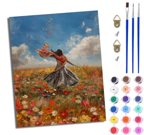 WJWWANG Malen Nach Zahlen Erwachsene Paint by Numbers Malen Nach Zahlen mit Pinseln und Acrylfarben Indisches Mädchen Handgemalte Ölgemälde Leinwand für Home Décor Ohne Rahmen von WJWWANG