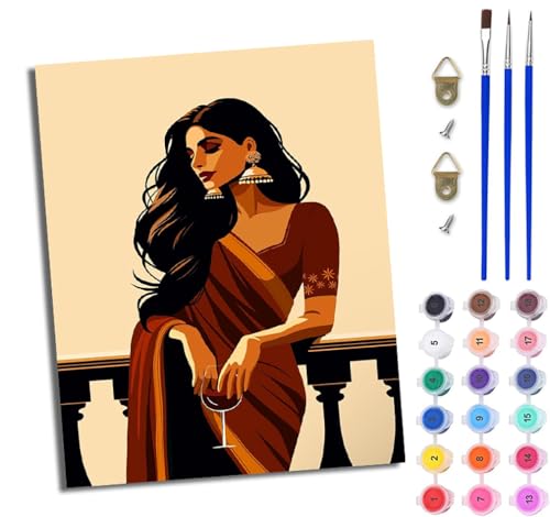 WJWWANG Malen Nach Zahlen Erwachsene Paint by Numbers Malen Nach Zahlen mit Pinseln und Acrylfarben Indisches Mädchen mit Rotweinglas Handgemalte Ölgemälde Leinwand für Home Décor Ohne Rahmen WJWWANG Malen Nach Zahlen Erwachsene Paint by Numbers Malen Nach Zahlen mit Pinseln und Acrylfarben Indisches Mädchen mit Rotweinglas Handgemalte Ölgemälde Leinwand für Home Décor Ohne Rahmen von WJWWANG