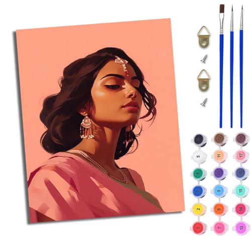 WJWWANG Malen Nach Zahlen Erwachsene Paint by Numbers Malen Nach Zahlen mit Pinseln und Acrylfarben Indisches schönes Mädchen Handgemalte Ölgemälde Leinwand für Home Décor Ohne Rahmen von WJWWANG