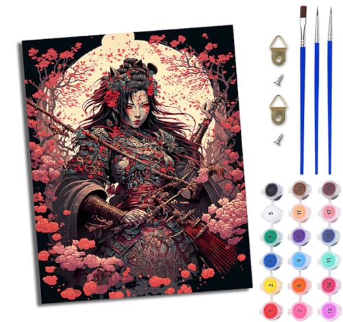 WJWWANG Malen Nach Zahlen Erwachsene Paint by Numbers Malen Nach Zahlen mit Pinseln und Acrylfarben Japanische Fantasiefrau Handgemalte Ölgemälde Leinwand für Home Décor Ohne Rahmen von WJWWANG