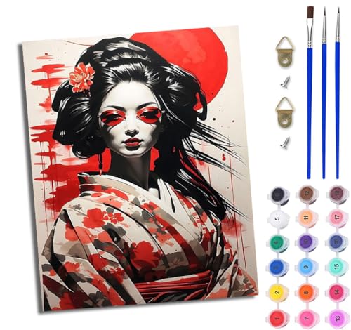 WJWWANG Malen Nach Zahlen Erwachsene Paint by Numbers Malen Nach Zahlen mit Pinseln und Acrylfarben Japanische Geisha im Kimono Handgemalte Ölgemälde Leinwand für Home Décor Ohne Rahmen WJWWANG Malen Nach Zahlen Erwachsene Paint by Numbers Malen Nach Zahlen mit Pinseln und Acrylfarben Japanische Geisha im Kimono Handgemalte Ölgemälde Leinwand für Home Décor Ohne Rahmen von WJWWANG