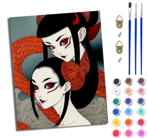 WJWWANG Malen Nach Zahlen Erwachsene Paint by Numbers Malen Nach Zahlen mit Pinseln und Acrylfarben Japanisches Koboldmädchen Handgemalte Ölgemälde Leinwand für Home Décor Ohne Rahmen von WJWWANG