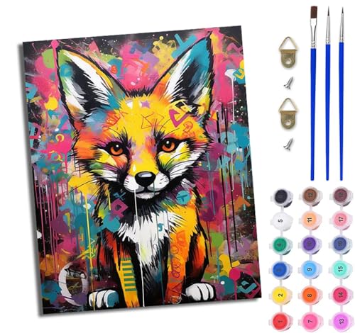 WJWWANG Malen Nach Zahlen Erwachsene Paint by Numbers Malen Nach Zahlen mit Pinseln und Acrylfarben Künstlerischer Graffiti-Fuchs Handgemalte Ölgemälde Leinwand für Home Décor Ohne Rahmen von WJWWANG