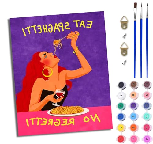 WJWWANG Malen Nach Zahlen Erwachsene Paint by Numbers Malen Nach Zahlen mit Pinseln und Acrylfarben Mädchen isst Nudeln Handgemalte Ölgemälde Leinwand für Home Décor Ohne Rahmen von WJWWANG