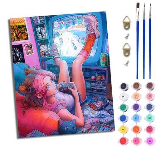 WJWWANG Malen Nach Zahlen Erwachsene Paint by Numbers Malen Nach Zahlen mit Pinseln und Acrylfarben Mädchen spielen zu Hause Handgemalte Ölgemälde Leinwand für Home Décor Ohne Rahmen von WJWWANG
