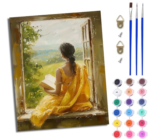 WJWWANG Malen Nach Zahlen Erwachsene Paint by Numbers Malen Nach Zahlen mit Pinseln und Acrylfarben Mädchen steht mit dem Rücken zum Fenster Handgemalte Ölgemälde Leinwand für Home Décor Ohne Rahmen WJWWANG Malen Nach Zahlen Erwachsene Paint by Numbers Malen Nach Zahlen mit Pinseln und Acrylfarben Mädchen steht mit dem Rücken zum Fenster Handgemalte Ölgemälde Leinwand für Home Décor Ohne Rahmen von WJWWANG