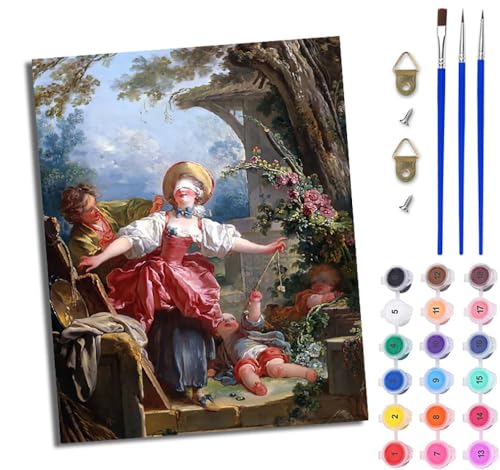 WJWWANG Malen Nach Zahlen Erwachsene Paint by Numbers Malen Nach Zahlen mit Pinseln und Acrylfarben Malerei im Rokoko-Stil Handgemalte Ölgemälde Leinwand für Home Décor Ohne Rahmen von WJWWANG