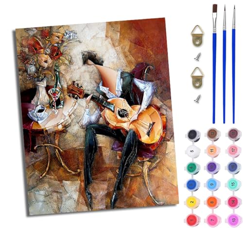 WJWWANG Malen Nach Zahlen Erwachsene Paint by Numbers Malen Nach Zahlen mit Pinseln und Acrylfarben Mann spielt Klavier abstrakt Handgemalte Ölgemälde Leinwand für Home Décor Ohne Rahmen von WJWWANG