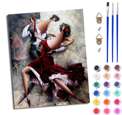 WJWWANG Malen Nach Zahlen Erwachsene Paint by Numbers Malen Nach Zahlen mit Pinseln und Acrylfarben Paar Flamenco tanzen Handgemalte Ölgemälde Leinwand für Home Décor Ohne Rahmen von WJWWANG