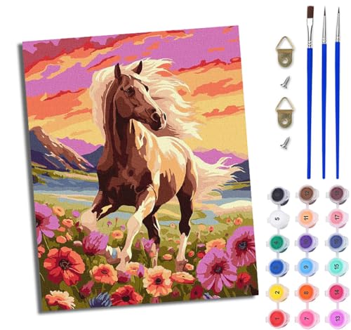 WJWWANG Malen Nach Zahlen Erwachsene Paint by Numbers Malen Nach Zahlen mit Pinseln und Acrylfarben Pferd rennt zwischen Blumen Handgemalte Ölgemälde Leinwand für Home Décor Ohne Rahmen WJWWANG Malen Nach Zahlen Erwachsene Paint by Numbers Malen Nach Zahlen mit Pinseln und Acrylfarben Pferd rennt zwischen Blumen Handgemalte Ölgemälde Leinwand für Home Décor Ohne Rahmen von WJWWANG