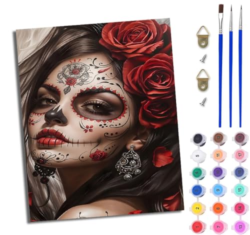 WJWWANG Malen Nach Zahlen Erwachsene Paint by Numbers Malen Nach Zahlen mit Pinseln und Acrylfarben Rose Clown Mädchen Handgemalte Ölgemälde Leinwand für Home Décor Ohne Rahmen von WJWWANG