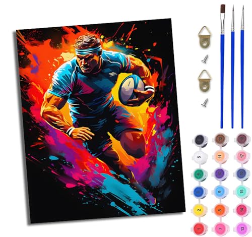 WJWWANG Malen Nach Zahlen Erwachsene Paint by Numbers Malen Nach Zahlen mit Pinseln und Acrylfarben Rugbyspieler Handgemalte Ölgemälde Leinwand für Home Décor Ohne Rahmen von WJWWANG