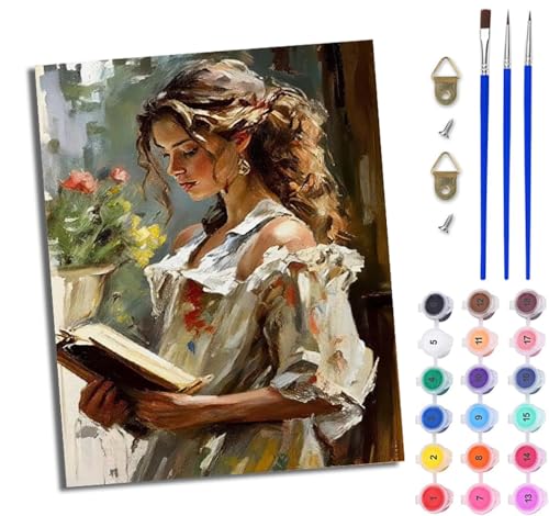 WJWWANG Malen Nach Zahlen Erwachsene Paint by Numbers Malen Nach Zahlen mit Pinseln und Acrylfarben Schönes Mädchen liest ein Buch Handgemalte Ölgemälde Leinwand für Home Décor Ohne Rahmen WJWWANG Malen Nach Zahlen Erwachsene Paint by Numbers Malen Nach Zahlen mit Pinseln und Acrylfarben Schönes Mädchen liest ein Buch Handgemalte Ölgemälde Leinwand für Home Décor Ohne Rahmen von WJWWANG