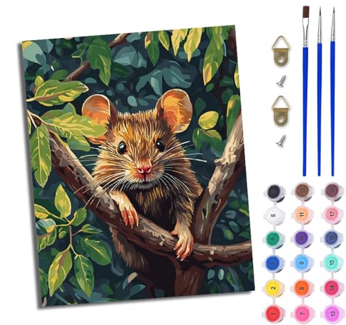 WJWWANG Malen Nach Zahlen Erwachsene Paint by Numbers Malen Nach Zahlen mit Pinseln und Acrylfarben Stilvolle, lebendige Maus Handgemalte Ölgemälde Leinwand für Home Décor Ohne Rahmen von WJWWANG