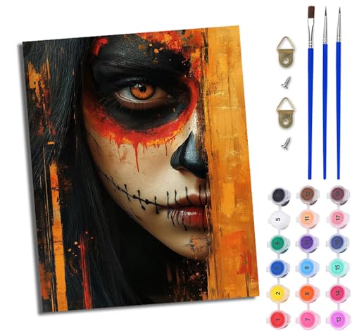 WJWWANG Malen Nach Zahlen Erwachsene Paint by Numbers Malen Nach Zahlen mit Pinseln und Acrylfarben Tag der Toten Geistergesicht Frau Handgemalte Ölgemälde Leinwand für Home Décor Ohne Rahmen von WJWWANG