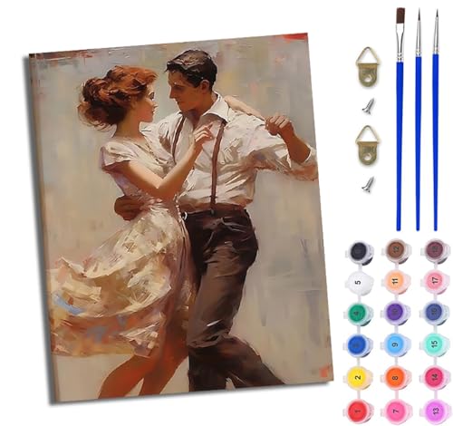 WJWWANG Malen Nach Zahlen Erwachsene Paint by Numbers Malen Nach Zahlen mit Pinseln und Acrylfarben Tanzendes Paar Handgemalte Ölgemälde Leinwand für Home Décor Ohne Rahmen von WJWWANG