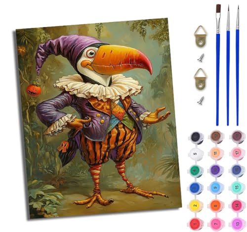 WJWWANG Malen Nach Zahlen Erwachsene Paint by Numbers Malen Nach Zahlen mit Pinseln und Acrylfarben Tukan im Clown-Stil Handgemalte Ölgemälde Leinwand für Home Décor Ohne Rahmen von WJWWANG