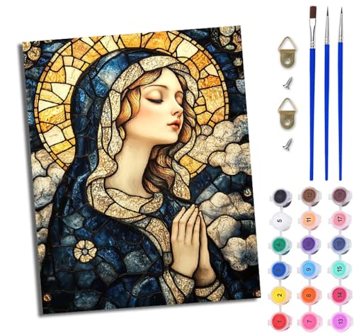 WJWWANG Malen Nach Zahlen Erwachsene Paint by Numbers Malen Nach Zahlen mit Pinseln und Acrylfarben Unsere Liebe Frau von Maria Handgemalte Ölgemälde Leinwand für Home Décor Ohne Rahmen von WJWWANG
