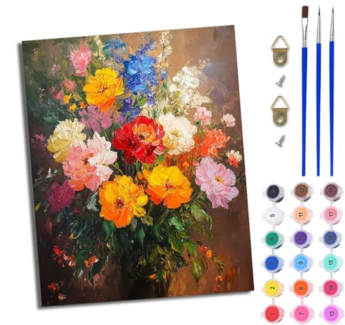 WJWWANG Malen Nach Zahlen Erwachsene Paint by Numbers Malen Nach Zahlen mit Pinseln und Acrylfarben Vase mit bunten Blumen Handgemalte Ölgemälde Leinwand für Home Décor Ohne Rahmen WJWWANG Malen Nach Zahlen Erwachsene Paint by Numbers Malen Nach Zahlen mit Pinseln und Acrylfarben Vase mit bunten Blumen Handgemalte Ölgemälde Leinwand für Home Décor Ohne Rahmen von WJWWANG