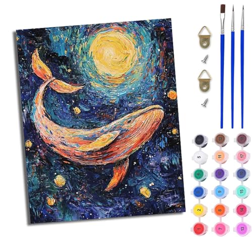 WJWWANG Malen Nach Zahlen Erwachsene Paint by Numbers Malen Nach Zahlen mit Pinseln und Acrylfarben Wale im Weltraum Handgemalte Ölgemälde Leinwand für Home Décor Ohne Rahmen von WJWWANG