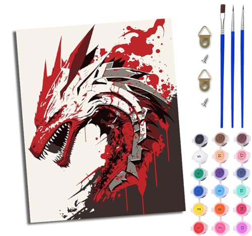 WJWWANG Malen Nach Zahlen Erwachsene Paint by Numbers Malen Nach Zahlen mit Pinseln und Acrylfarben Wilde Drachenform Handgemalte Ölgemälde Leinwand für Home Décor Ohne Rahmen von WJWWANG