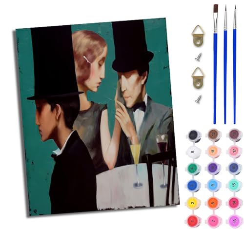 WJWWANG Malen Nach Zahlen ErwachseneAbstrakte Paar-Bar DIY Handgemalt Ölgemälde Kit für Anfänger und Erwachsene Mit 3-Pinseln und Acrylfarbe Ohne Rahmen 40X50CM von WJWWANG