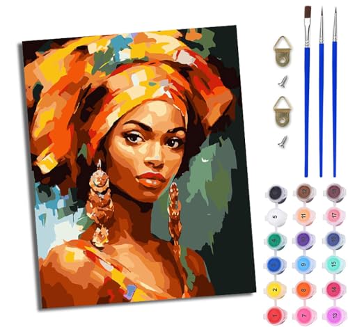 WJWWANG Malen Nach Zahlen ErwachseneAfrikanisches Mädchen DIY Handgemalt Ölgemälde Kit für Anfänger und Erwachsene Mit 3-Pinseln und Acrylfarbe Ohne Rahmen 40X50CM von WJWWANG