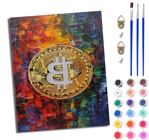 WJWWANG Malen Nach Zahlen ErwachseneBitcoin-Farbgekritzel DIY Handgemalt Ölgemälde Kit für Anfänger und Erwachsene Mit 3-Pinseln und Acrylfarbe Ohne Rahmen 40X50CM von WJWWANG