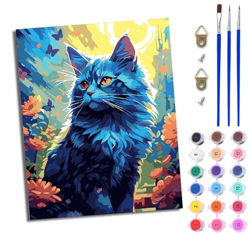 WJWWANG Malen Nach Zahlen ErwachseneBlaues Kätzchen in Blumen DIY Handgemalt Ölgemälde Kit für Anfänger und Erwachsene Mit 3-Pinseln und Acrylfarbe Ohne Rahmen 40X50CM WJWWANG Malen Nach Zahlen ErwachseneBlaues Kätzchen in Blumen DIY Handgemalt Ölgemälde Kit für Anfänger und Erwachsene Mit 3-Pinseln und Acrylfarbe Ohne Rahmen 40X50CM von WJWWANG