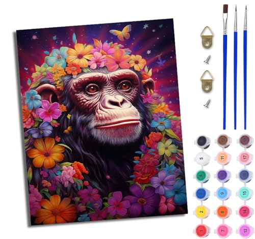 WJWWANG Malen Nach Zahlen ErwachseneBlumen Schmetterling Gorilla DIY Handgemalt Ölgemälde Kit für Anfänger und Erwachsene Mit 3-Pinseln und Acrylfarbe Ohne Rahmen 40X50CM von WJWWANG