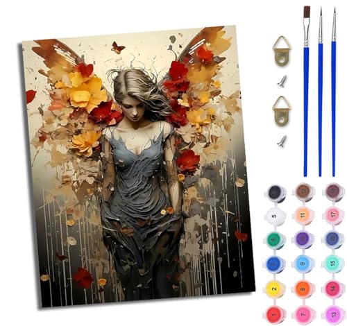 WJWWANG Malen Nach Zahlen ErwachseneBlumenflügel Mädchen DIY Handgemalt Ölgemälde Kit für Anfänger und Erwachsene Mit 3-Pinseln und Acrylfarbe Ohne Rahmen 40X50CM von WJWWANG
