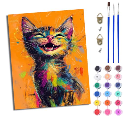 WJWWANG Malen Nach Zahlen ErwachseneBuntes, glückliches Kätzchen DIY Handgemalt Ölgemälde Kit für Anfänger und Erwachsene Mit 3-Pinseln und Acrylfarbe Ohne Rahmen 40X50CM WJWWANG Malen Nach Zahlen ErwachseneBuntes, glückliches Kätzchen DIY Handgemalt Ölgemälde Kit für Anfänger und Erwachsene Mit 3-Pinseln und Acrylfarbe Ohne Rahmen 40X50CM von WJWWANG