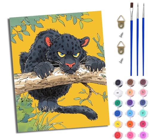 WJWWANG Malen Nach Zahlen ErwachseneDer Blick des schwarzen Panthers DIY Handgemalt Ölgemälde Kit für Anfänger und Erwachsene Mit 3-Pinseln und Acrylfarbe Ohne Rahmen 40X50CM von WJWWANG
